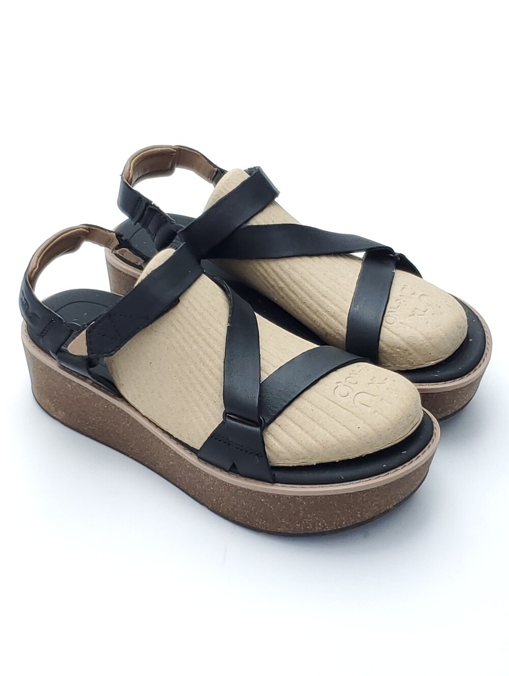 Teva Madera Wedge Leather Platform Sandals Black Open Toe Womens Size 9 Chunky - Picture 5 of 10